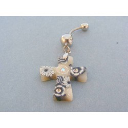 Piercing ch. oceľ kríž zo šperkárskej hmoty VO379