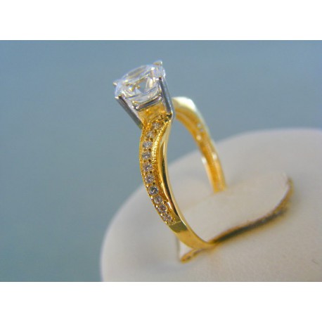 Zlatý dámsky prsteň žlté biele zlato zirkón v korunke VP56200V