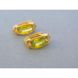 Zlaté dámske náušnice žlté zlato zelený kameň VA343Z 14 karátov 585/1000 3.43g