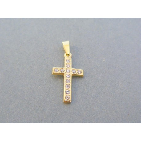 Zlatý prívesok krížik žlté zlato kamienky VIK077Z 14 karátov 585/1000 0.77g