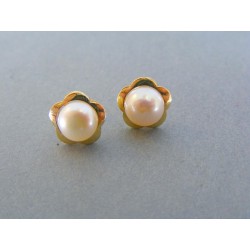 Zlaté dámske náušnice napichovačky perla žlté zlato DA185Z 14 karátov 585/1000 1.85g
