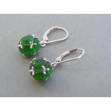 Strieborné visiace dámske náušnice zelený kameň VAS352 925/1000 3.52g
