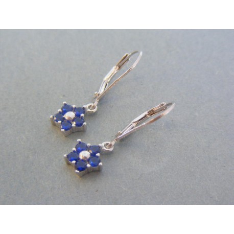 Strieborné dámske visiace náušnice kvet modré kamienky VAS188 925/1000 1.88g