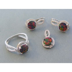 Strieborná dámska súprava náušnice, prívesok prsteň kameň opál DSS581154 925/1000 11.54g