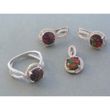 Strieborná dámska súprava náušnice, prívesok prsteň kameň opál DSS581154 925/1000 11.54g