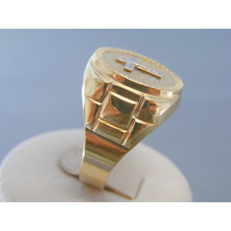 Zlatý pánsky prsteň biele žlté zlato krížik VP68708V 14 karátov 585/1000 7.08g