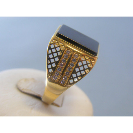 Zlatý pánsky prsteň onyx zirkóny žlté zlato VP65767Z 14 karátov 585/1000 7,67g