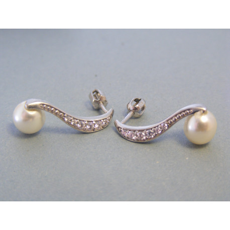 Strieborné dámske náušnice zirkóny perla VAS315 925/1000 3,15g