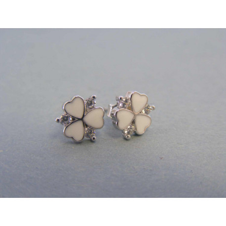 Strieborné dámske náušnice trojlístky zirkóny VAS158 925/1000 1,58g