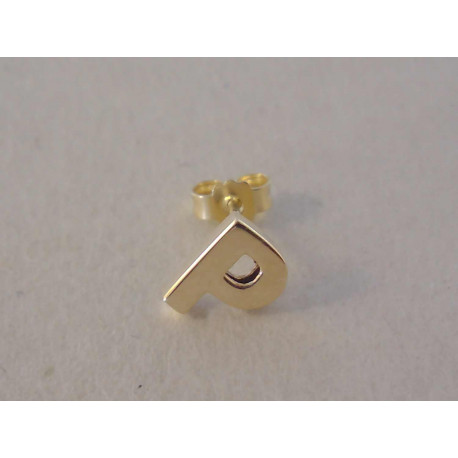 Zlatá naušnica UNISEX písmeno P napichovačka DA073Z žlté zlato 14 karátov 585/1000 0,73 g