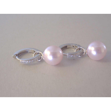 Strieborné naušnice kruhy s perličkou ,kamienky Swarovski DAS613 925/1000 6,13