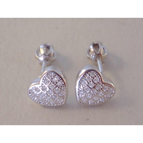 Strieborné dámske šrubovacie naušnice Srdiečka, zirkóny VAS179 925/1000 1,79 g