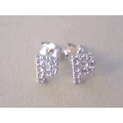 Strieborné naušnice UNISEX písmenko P napichovačky ,zirkón VAS083 925/1000 0,83 g