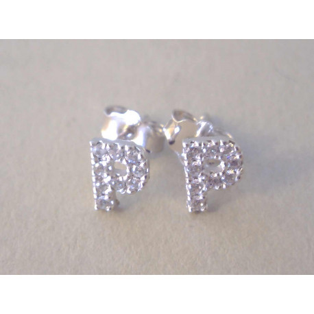 Strieborné naušnice UNISEX písmenko P napichovačky ,zirkón VAS083 925/1000 0,83 g