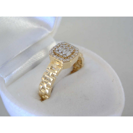Zaujímavý zlatý prsteň žlté zlato zirkóny VD54375Z 14 karátov 585/1000