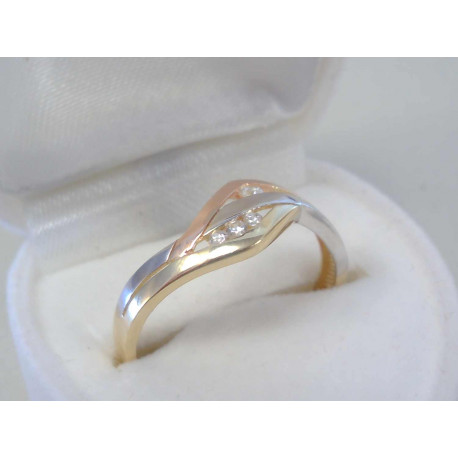 Jednoduchý dámsky zlatý prsteň trojité zlato,zirkóny DP59178V 14 karátov 585/1000 1,78 g