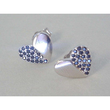 dámske strieborné srdiečkové naušnice napichovačky, zirkóny VAS112 925/1000 1,12 g