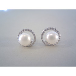 Strieborné dámske náušnice perly, zirkóny VAS373 925/1000 3,73g