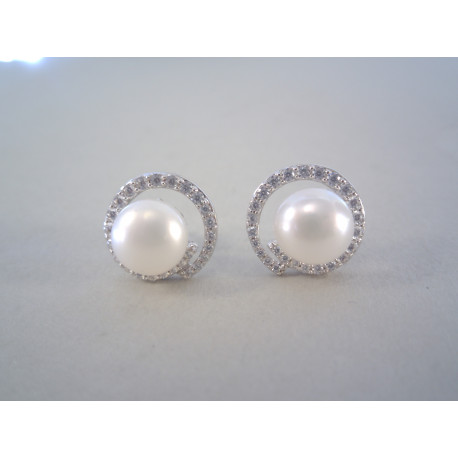 Strieborné dámske náušnice perly, zirkóny VAS373 925/1000 3,73g