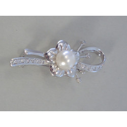 Strieborná dámska brošňa zirkóny, perla VIS522 925/1000 5,22g