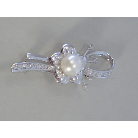 Strieborná dámska brošňa zirkóny, perla VIS522 925/1000 5,22g