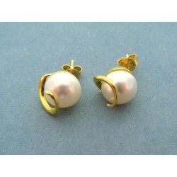 Zlaté náušnice napichovacie s bielou perlou