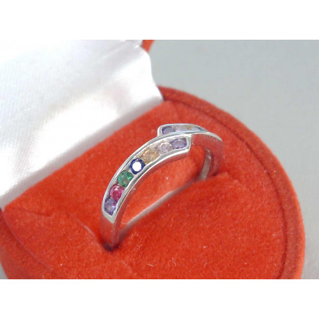 Zaujímavý strieborný prsteň s farebnými zirkónmi DPS52166 925/1000 1,66g