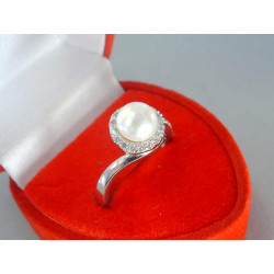 Strieborný dámsky prsteň perla, zirkóny DPS51236 925/1000 2,36g