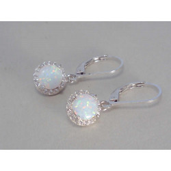 Strieborné dámske náušnice s bielym opálom a zirkónmi DAS236 925/1000 2,36g