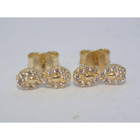Zlaté dámske napichovacie náušnice nekonečno žlté zlato zirkóny DA126Z 14 karátov 585/1000 1,26g