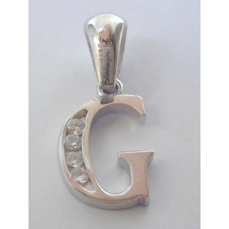 Strieborný dámsky ródiovaný prívesok písmeno G s kamienkami VIS072 925/1000 0,72 g