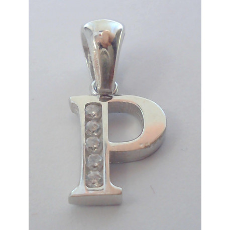 Strieborný prívesok písmeno P,zirkóniky, ródium VIS076 925/1000 0,76g