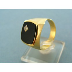 Zlatý pánsky prsteň onyx so zirkónom hranatý tvar VP67694Z