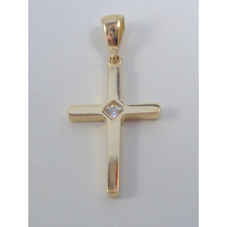 Jednoduchý dámsky zlatý prívesok krížik s kamienkom DI105Z žlté zlato 14 karátov 585/1000 1,05 g