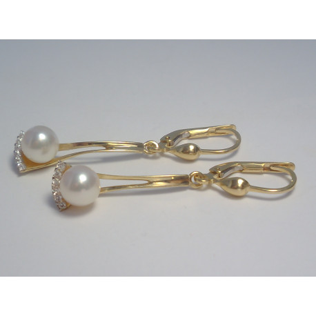 Dámske visiace naušnice s perlou a zirkónmi DA310Z žlté zlato 14 karátov 585/1000 3,10 g