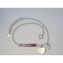 Dámsky ródiovaný strieborný náramok s platničkou LOVE a srdiečkom,kamienky DNS16180 925/1000 1,80 g