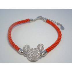 Strieborný dámsky prívesok MICKEY na červenej šnúrke ródium,zirkóny VNS16308 925/1000 3,08 g