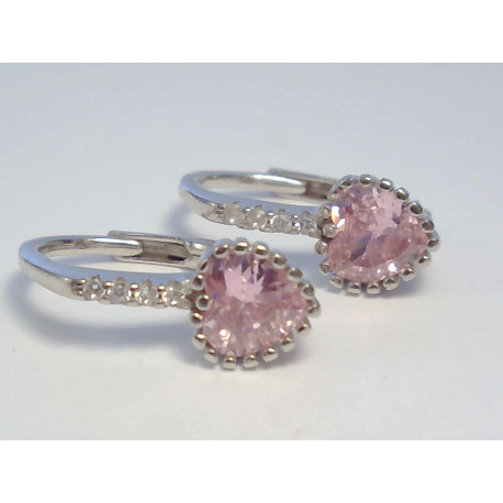 Detské ródiované naušnice srdiečka ružový kamienok DAS205 925/1000 2,05 g