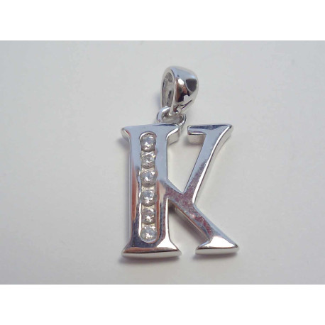 Strieborný prívesok písmeno K zirkóny, ródium VIS144 925/1000 1,44g