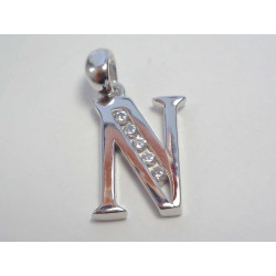 Strieborný prívesok písmeno N zirkóny, ródium VIS147 925/1000 1,47g