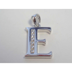 Strieborný prívesok písmeno E zirkóny, ródium VIS142 925/1000 1,42g