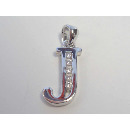 Strieborný prívesok písmeno J zirkóny, ródium VIS114 925/1000 1,14g