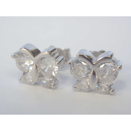 Dámske strieborné napichovacie naušnice motýliky ródium zirkóny VAS259 925/1000 2,59 g