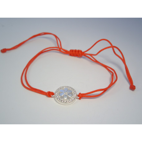 Strieborný dámsky náramok červená šnúrka s kvietočkom zirkóniky VNS129 925/1000 1,29 g