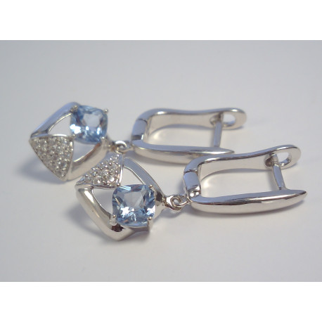 Visiace dámske strieborné naušnice kameň TOPAZ ródium VAS357 925/1000 3,57 g