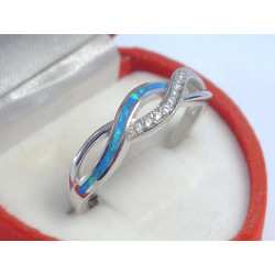 Dámsky strieborný prsteň modrý opál kamienky ródium VPS62298 925/1000 2,98 g