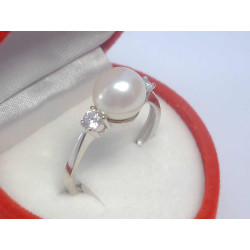 Zlatý dámsky prsteň perlička zirkóny biele zlato DP57290B 14 karátov 585/1000 2,90 g