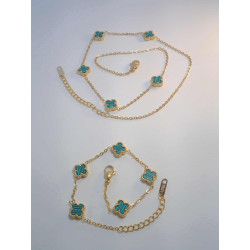SET retiazka a náramok z pozlátenej chirurgickej ocele so zelenými kamienkami VSO425/1083 316/L 10,83g