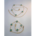 SET retiazka a náramok z pozlátenej chirurgickej ocele so zelenými kamienkami VSO425/1083 316/L 10,83g