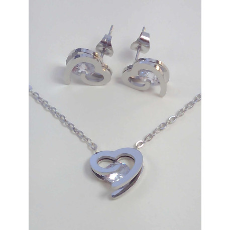 SET náušnice a retiazka s príveskom srdce zirkón z chirurgickej ocele VSO4548521 316/L 5,21g